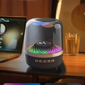 futuristic transparent bluetooth speaker with panoramic sound & rgb lights