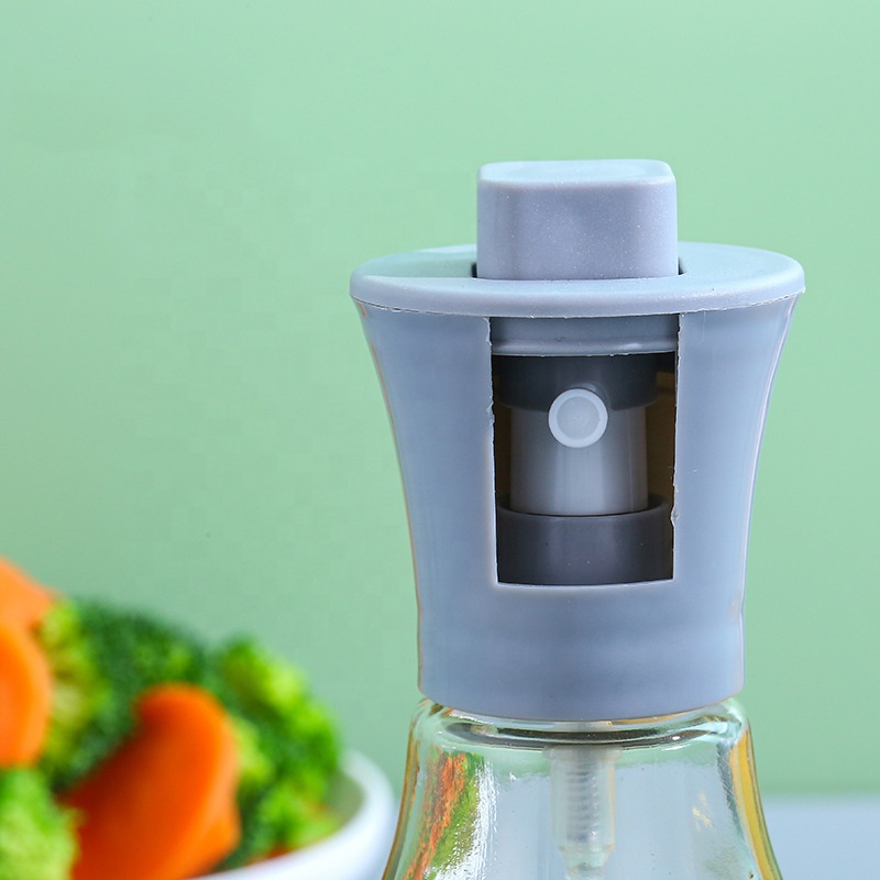 180ml premium glass oil dispenser – leak proof oil spray pump bottle with stainless steel & plastic lid for cooking & bbq