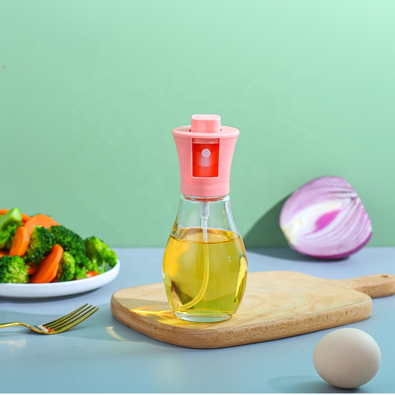 180ml premium glass oil dispenser – leak proof oil spray pump bottle with stainless steel & plastic lid for cooking & bbq