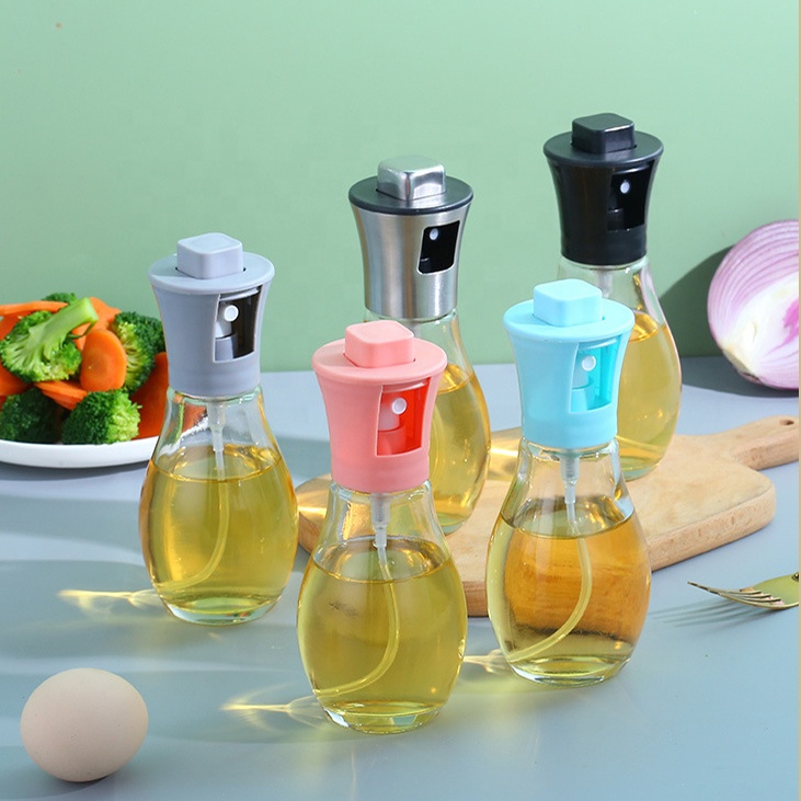 180ml premium glass oil dispenser – leak proof oil spray pump bottle with stainless steel & plastic lid for cooking & bbq
